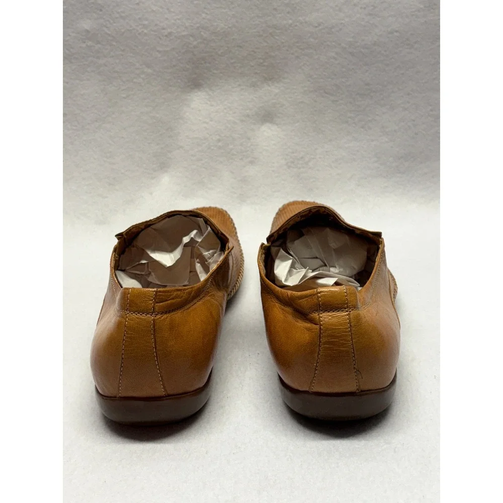 Jump for the People Mens Tan Leather Perforated Woven Slip On Loafers 10.5